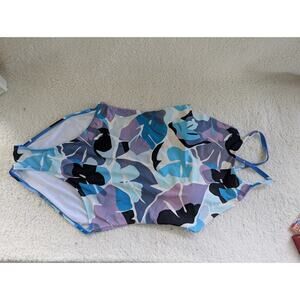 Nautica Womens Cross Back One Piece Swimsuit Blue white floral Print Size XL